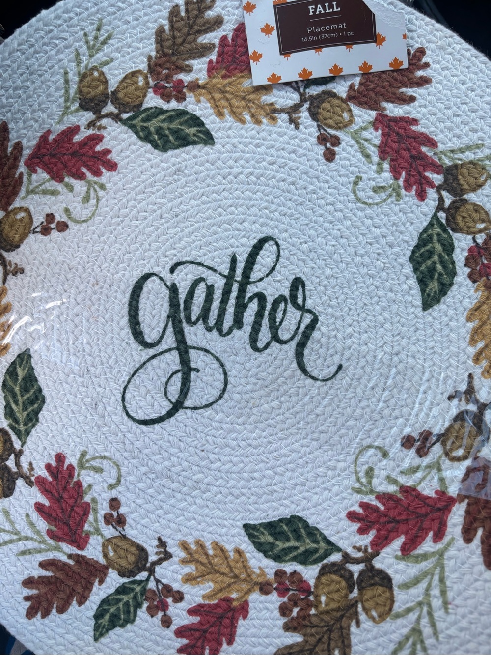 Fall Placemat - White with Red, Green and Brown Leaf Design